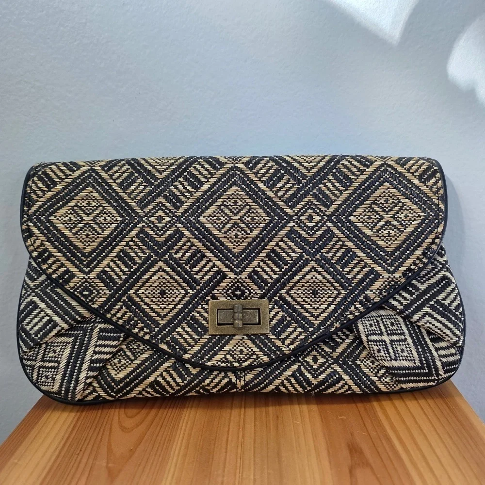 Black and Tan Woven Clutch - Picture 1 of 4